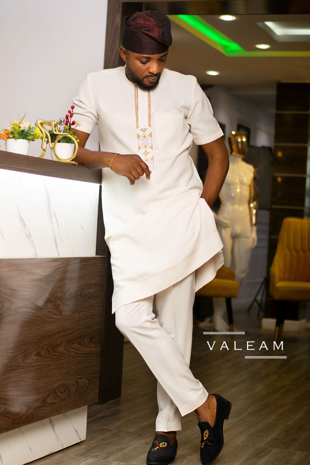 White Pinstripe Kaftan