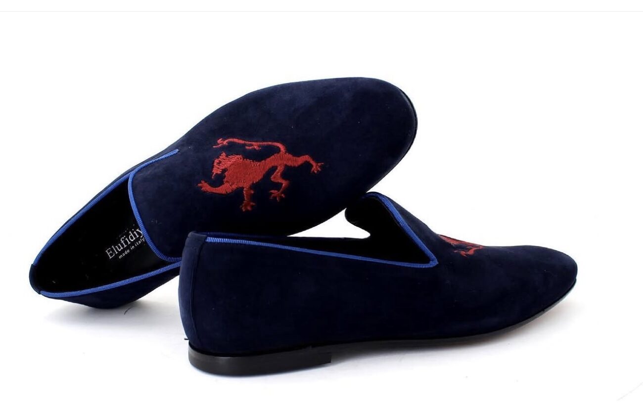 Elufidiya Crested Slippers ( blue suede leather )